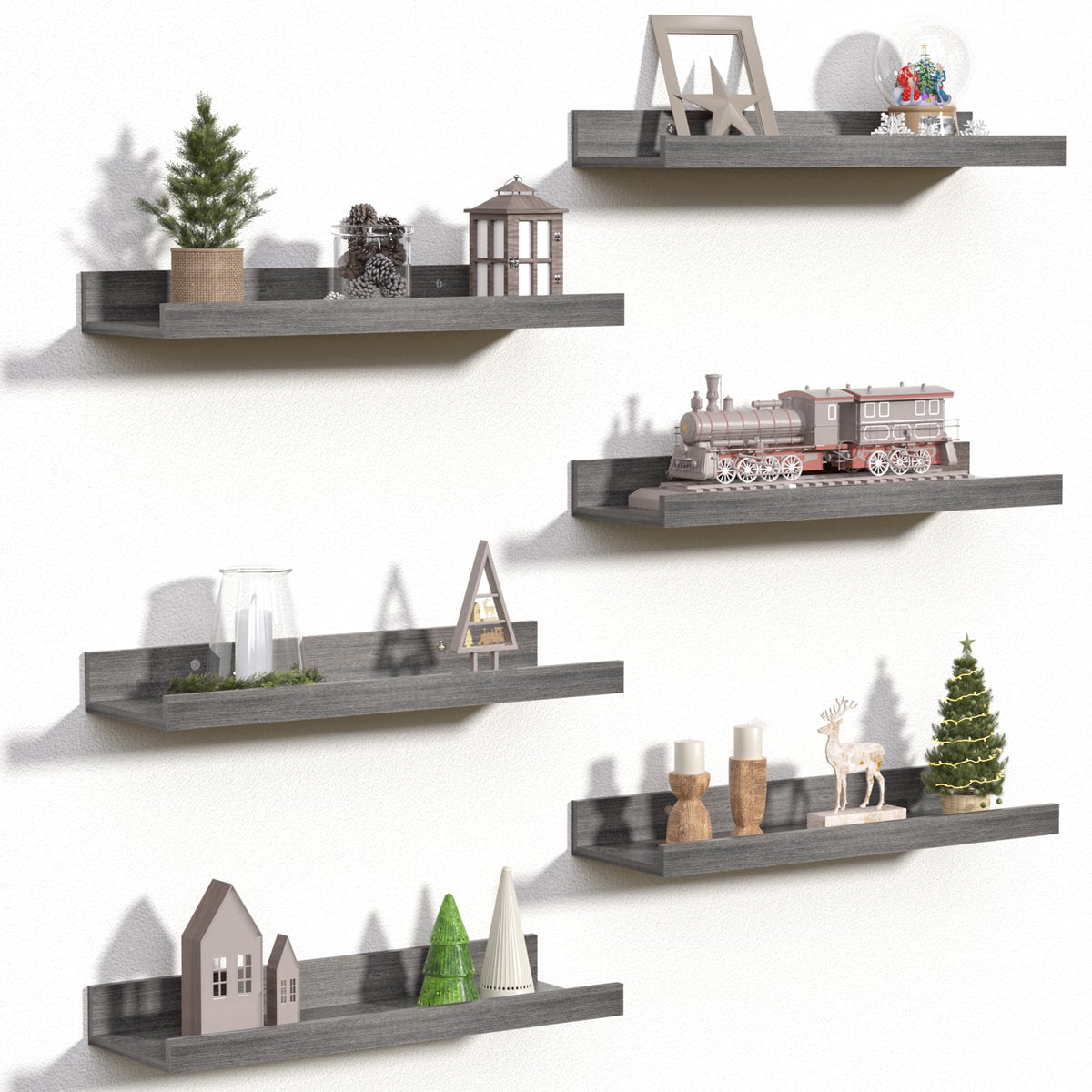 upsimples Floating Shelves for Wall Decor and Storage, Brown, 6Pcs 15.7''