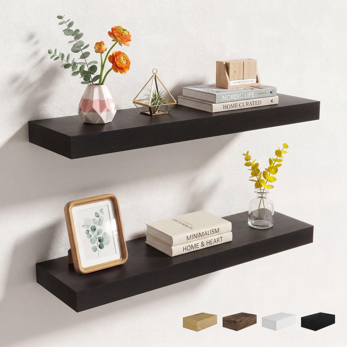 Axeman 72Inch Floating Shelves for Wall 2 Pack Shelves for Kitchen Bathroom Bedroom, Wooden Shelves with Invisible Brackets, Wall Mounted Rustic Wood Floating Shelf for Decor Books Storage, Brown