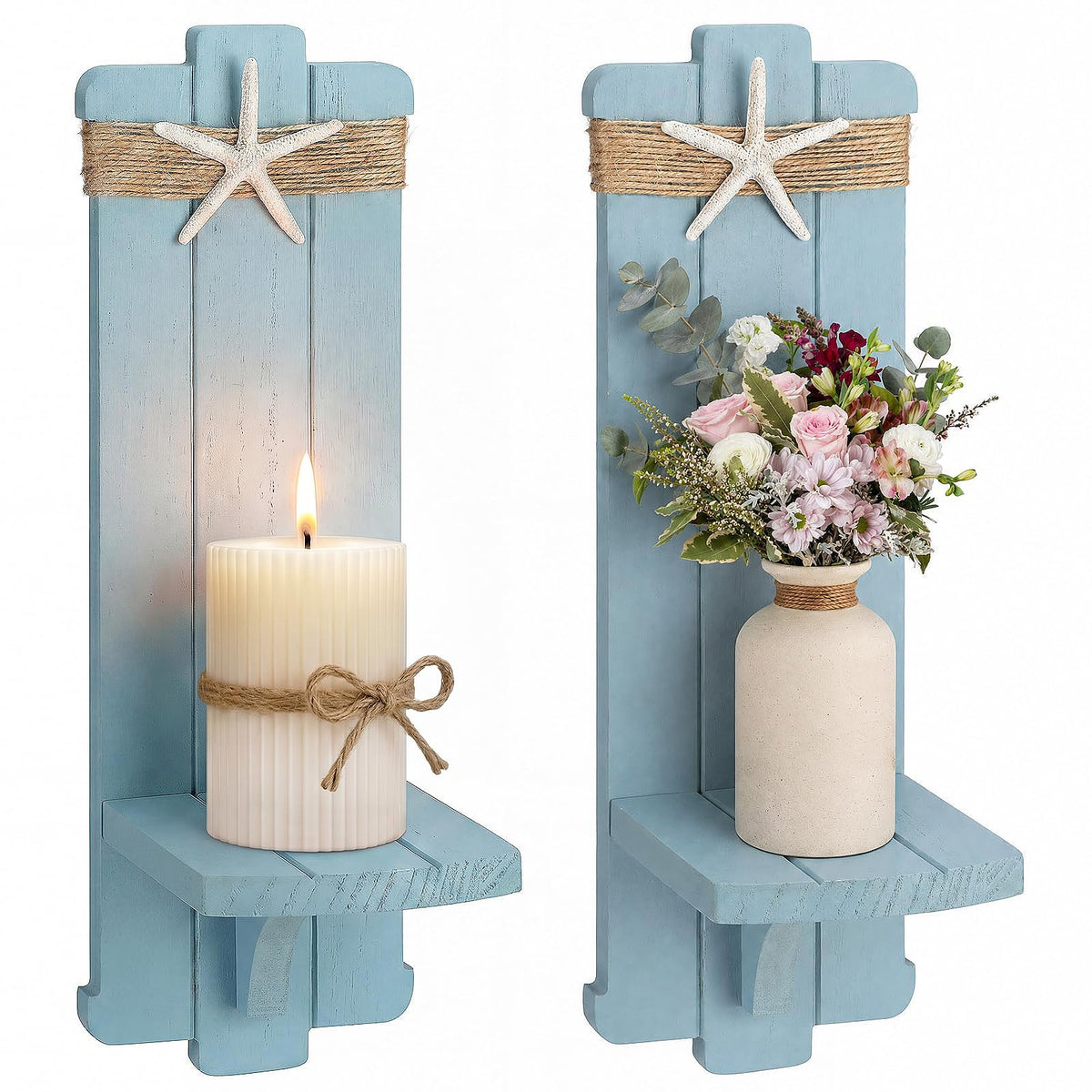 Alphatool Handmade Wooden Candle Sconces Set of 2 Farmhouse Wall Decor