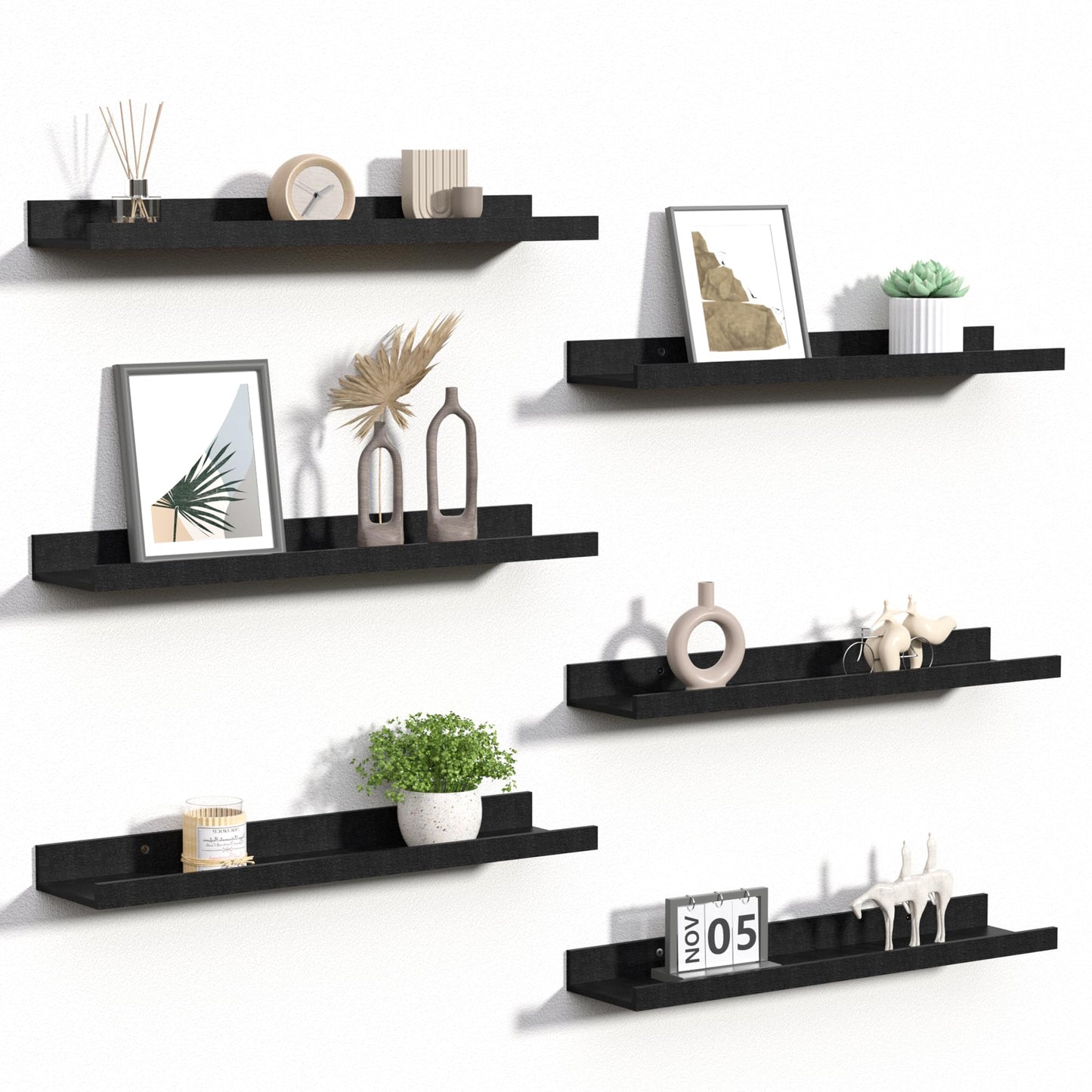 upsimples Floating Shelves for Wall Decor and Storage, Brown, 6Pcs 15.7''