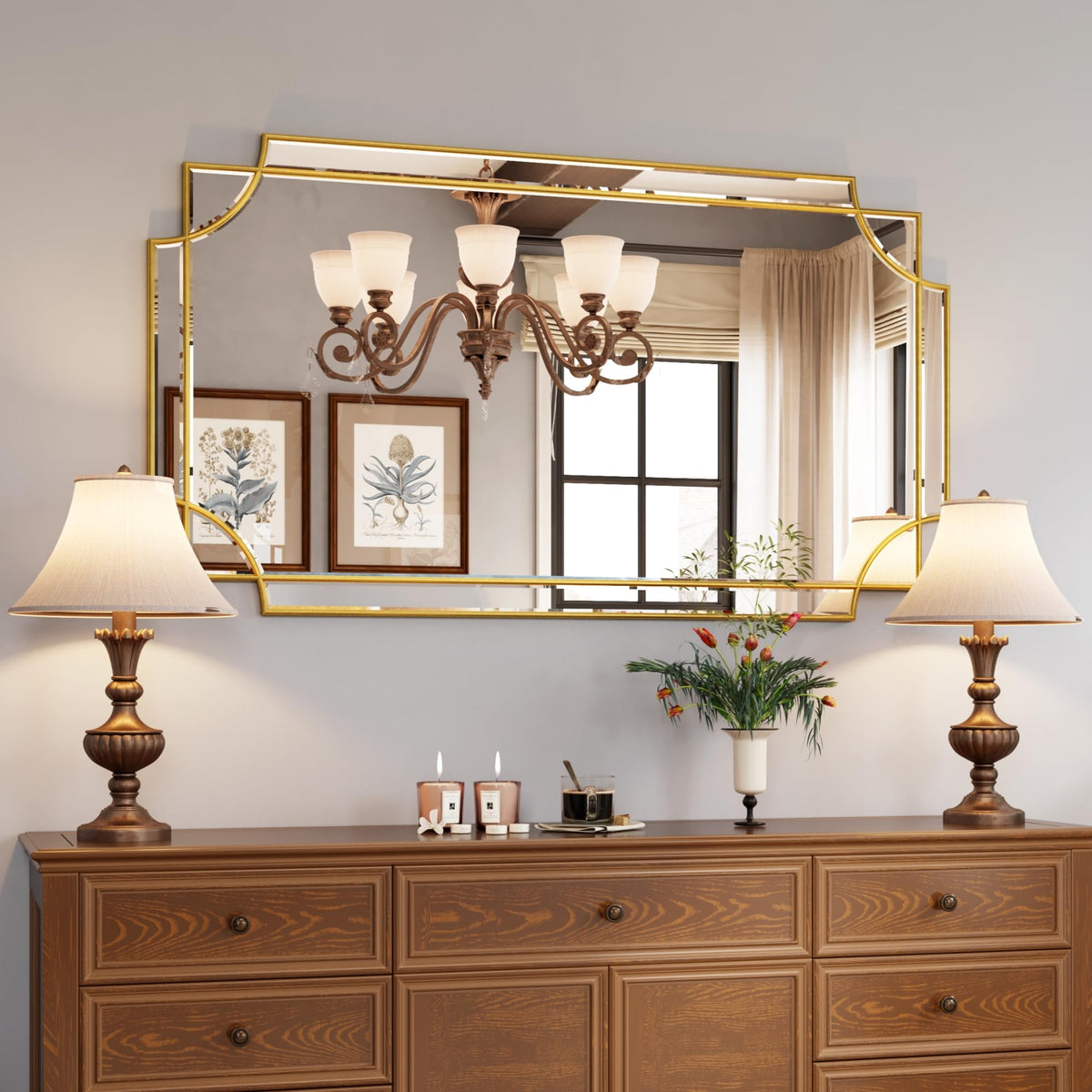 Kelly Miller 32"x48" Gold Foil Scalloped Edge Decorative Vanity Wall Mirror