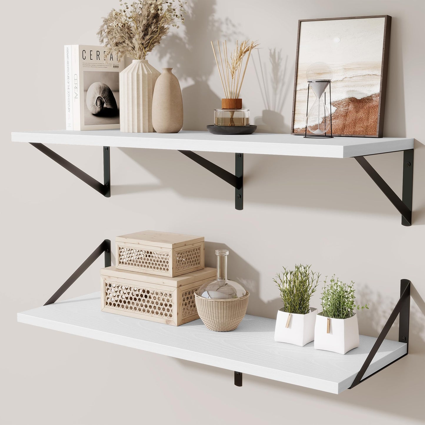 Acovy Deep Floating Shelves Wall Mounted, 36"x12" Black Wall Shelves with Brackets Set of 2 for Bedroom, Living Room, Bathroom, Kitchen, Office - Storage & Display Shelf for Decor, Books, Plants