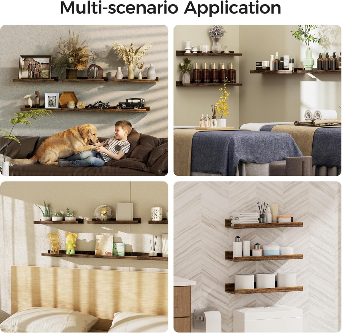 upsimples Floating Shelves for Wall Decor and Storage, Brown, 6Pcs 15.7''
