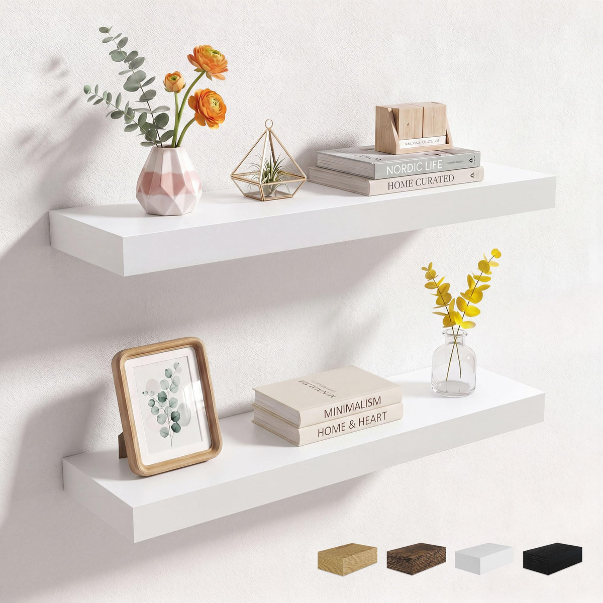 Axeman 72Inch Floating Shelves for Wall 2 Pack Shelves for Kitchen Bathroom Bedroom, Wooden Shelves with Invisible Brackets, Wall Mounted Rustic Wood Floating Shelf for Decor Books Storage, Brown