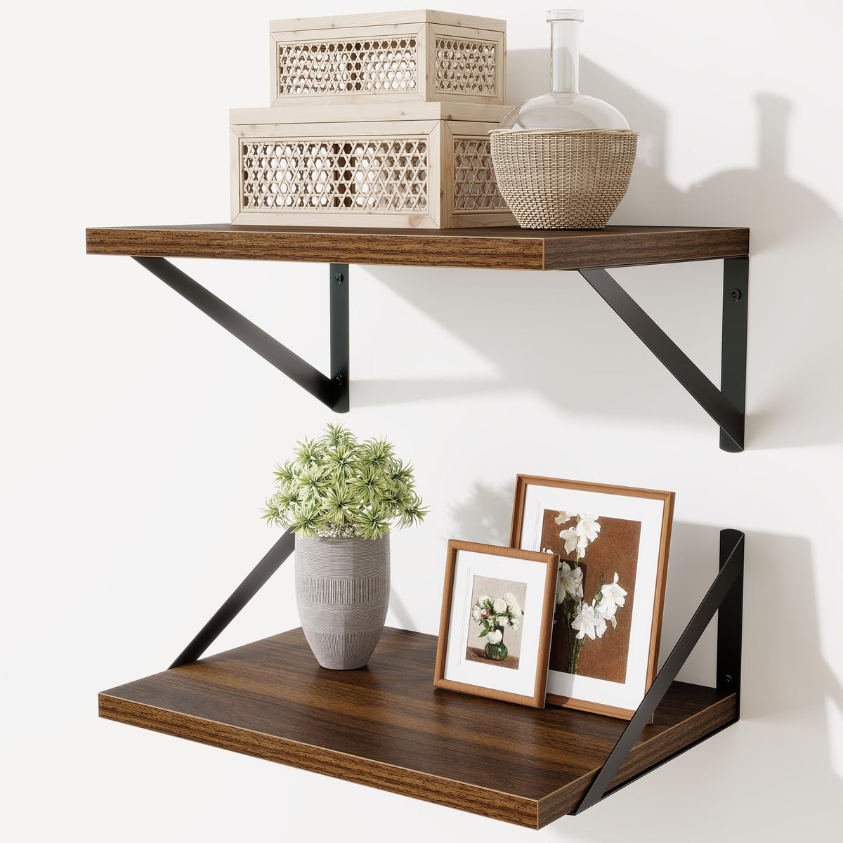 Acovy Deep Floating Shelves Wall Mounted, 36"x12" Black Wall Shelves with Brackets Set of 2 for Bedroom, Living Room, Bathroom, Kitchen, Office - Storage & Display Shelf for Decor, Books, Plants