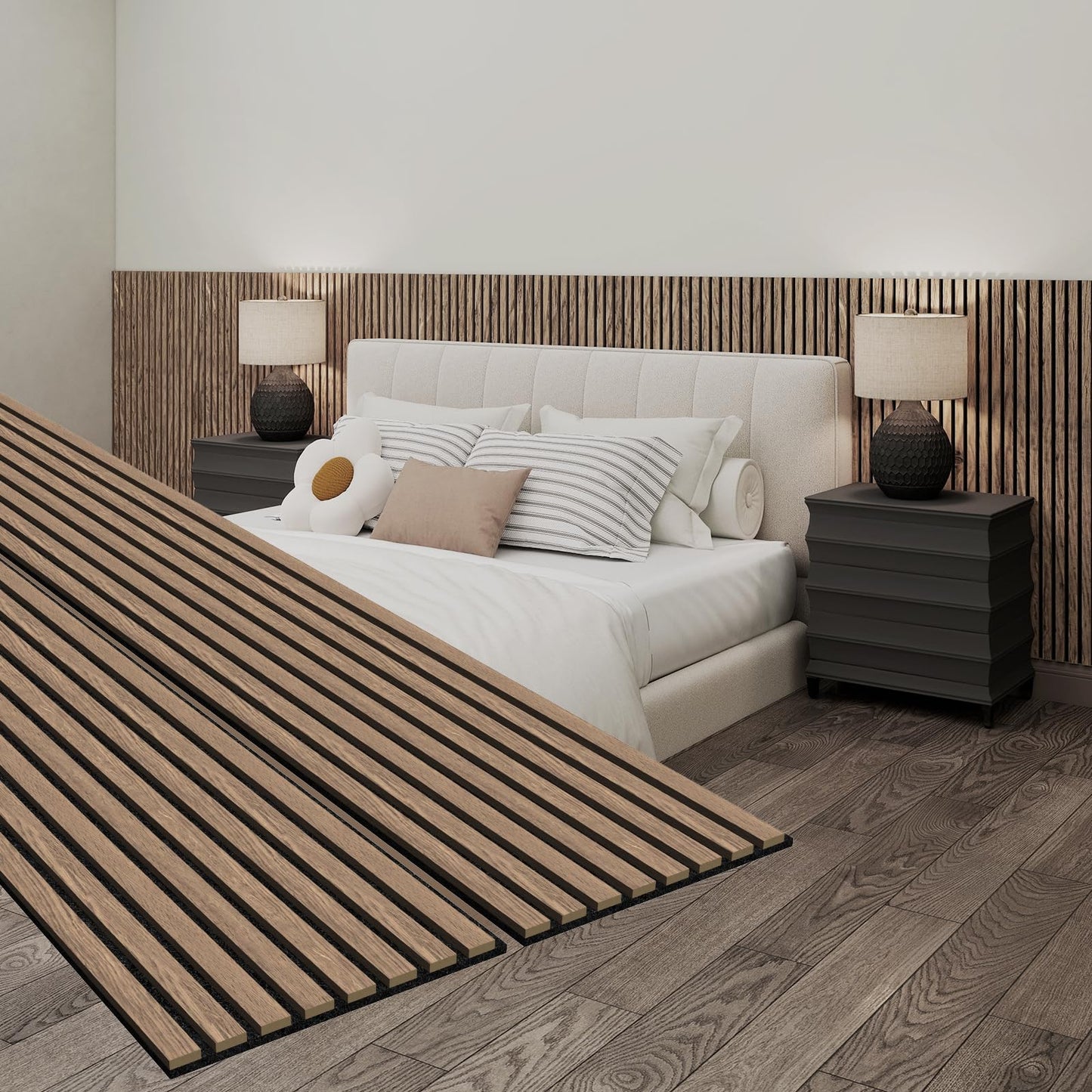 MISSDAY Wood Slat Acoustic Wall Panels, 2 Packs 94.5" x 12.6" Black Soundproof Panel For Interior Wall Decor Noise Absorbing-3D Textured Wooden Panel Sound-Absorbing for Home, Office, Studio