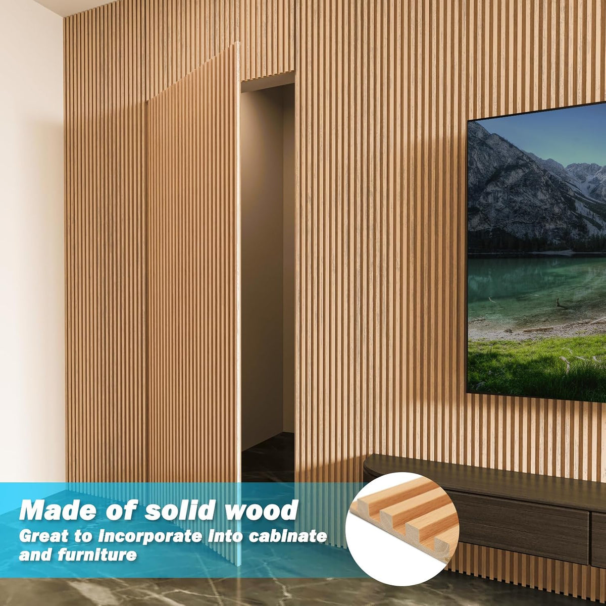 Art3d 108 x 5.7 Inch Slat Solid Wood Wall Paneling for Interior Decor, Oak