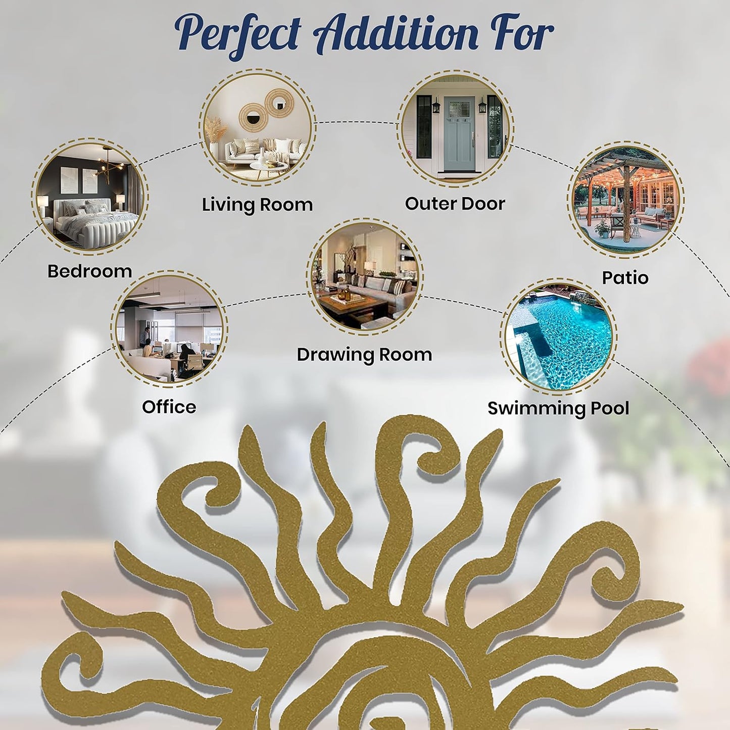 Riverside Designs Wacky Sun Metal Wall Art Indoor/Outdoor Decor - 12" Gold Rust Proof Wall Sculpture - Made in USA - Ideal for Bedroom, Garden, Home, Patio and Farmhouse