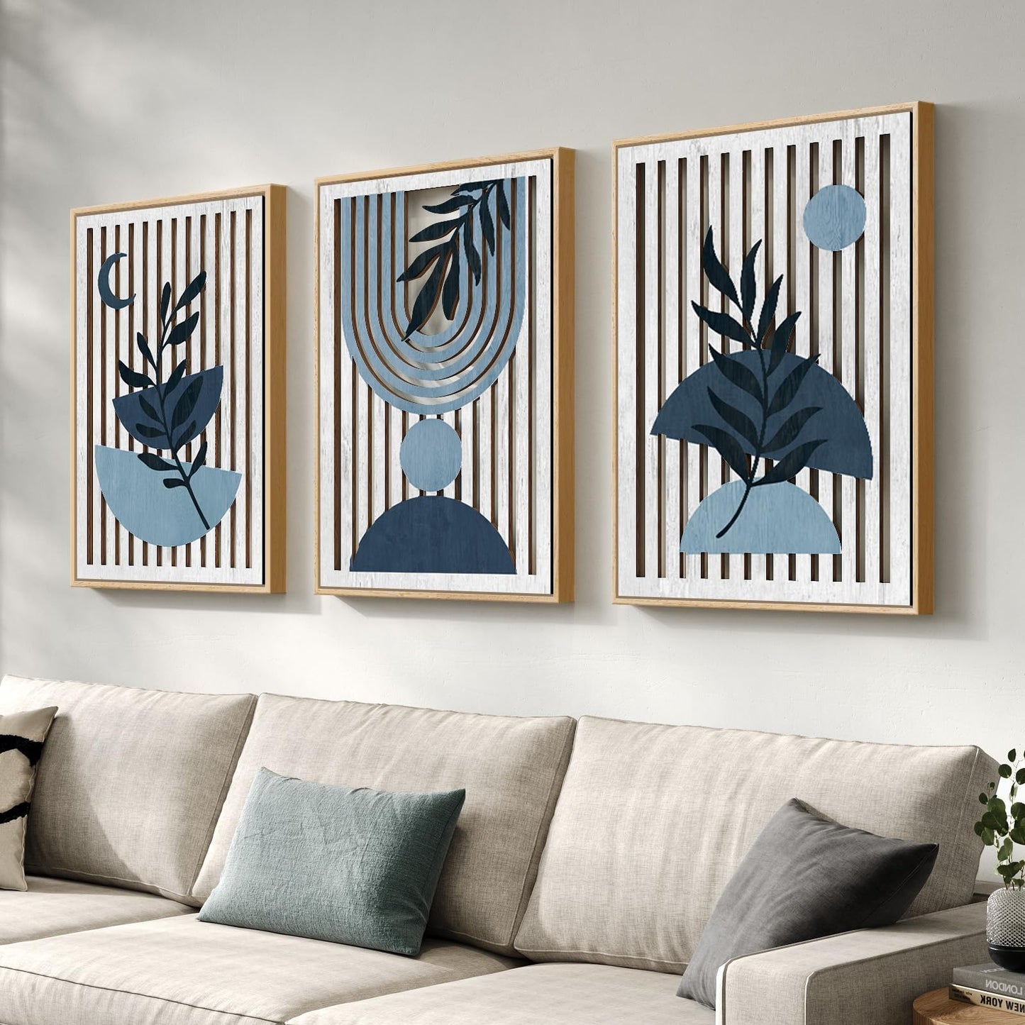 Framed Boho Cutout Carved Wood Wall Art Decor for Living Room, 24x36 Inch