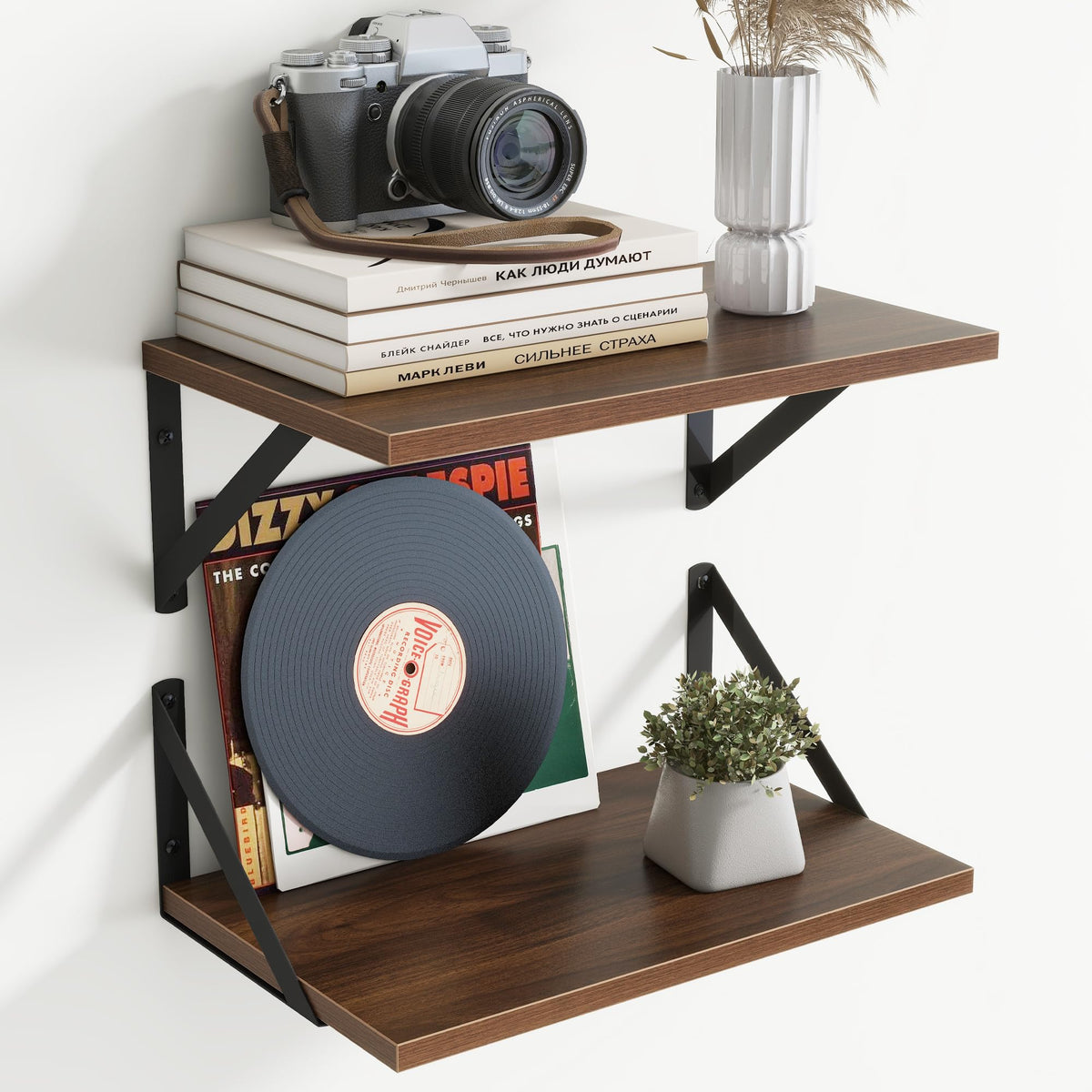 Acovy Deep Floating Shelves Wall Mounted, 36"x12" Black Wall Shelves with Brackets Set of 2 for Bedroom, Living Room, Bathroom, Kitchen, Office - Storage & Display Shelf for Decor, Books, Plants