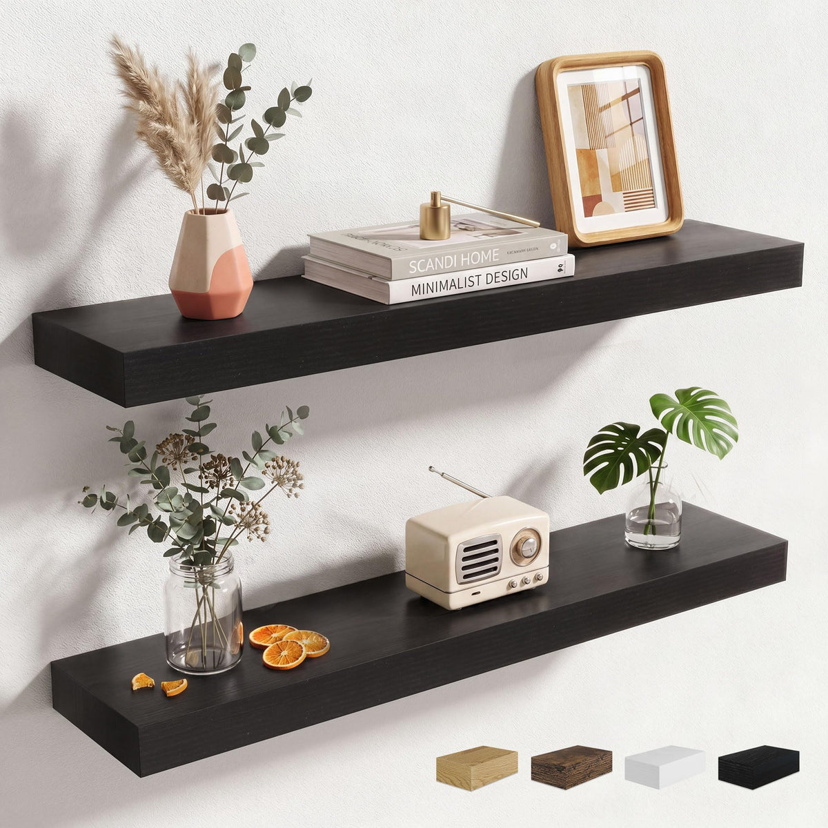 Axeman 72Inch Floating Shelves for Wall 2 Pack Shelves for Kitchen Bathroom Bedroom, Wooden Shelves with Invisible Brackets, Wall Mounted Rustic Wood Floating Shelf for Decor Books Storage, Brown