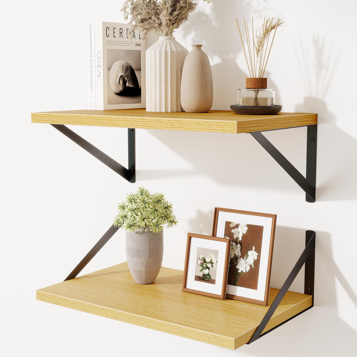Acovy Deep Floating Shelves Wall Mounted, 36"x12" Black Wall Shelves with Brackets Set of 2 for Bedroom, Living Room, Bathroom, Kitchen, Office - Storage & Display Shelf for Decor, Books, Plants