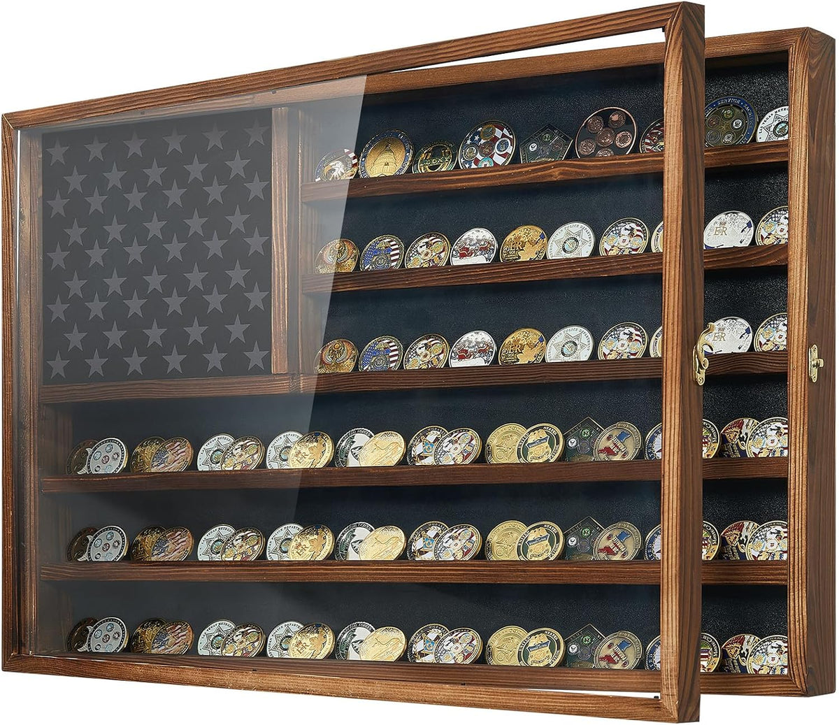 Challenge Coin Display Case, 27.6" x 18.3" Lockable Coin Holder Cabinet