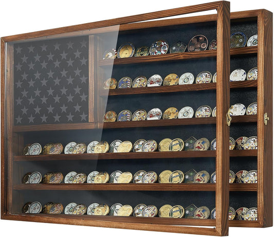 Challenge Coin Display Case, 27.6" x 18.3" Lockable Coin Holder Cabinet