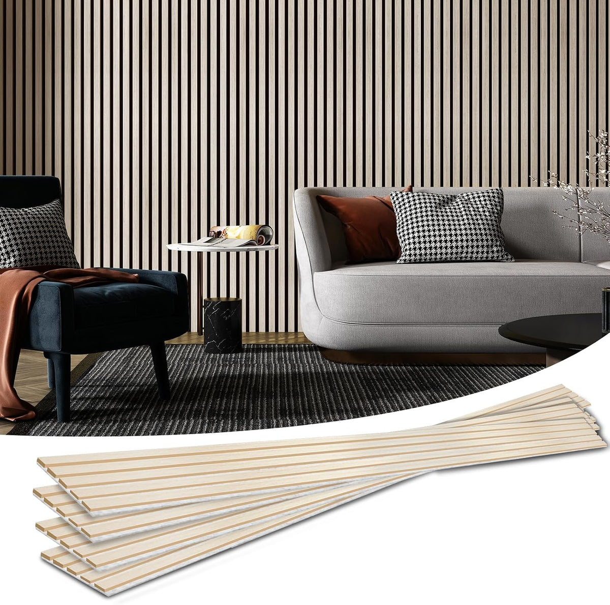 Art3d 6-Pack Soundproof Wood Slat Wall Panels, 94.5 x 7.9 Inch, Walnut