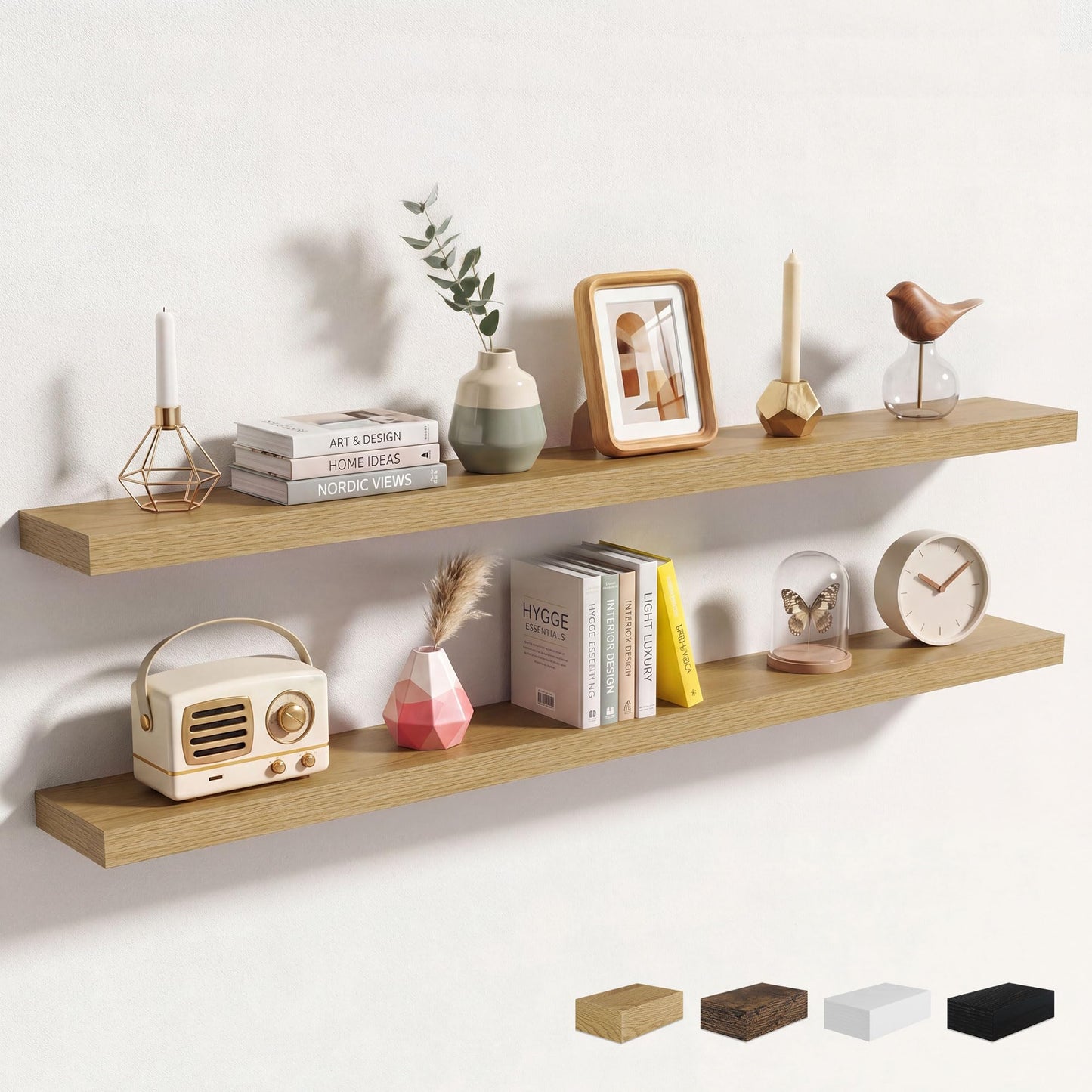 Axeman 72Inch Floating Shelves for Wall 2 Pack Shelves for Kitchen Bathroom Bedroom, Wooden Shelves with Invisible Brackets, Wall Mounted Rustic Wood Floating Shelf for Decor Books Storage, Brown