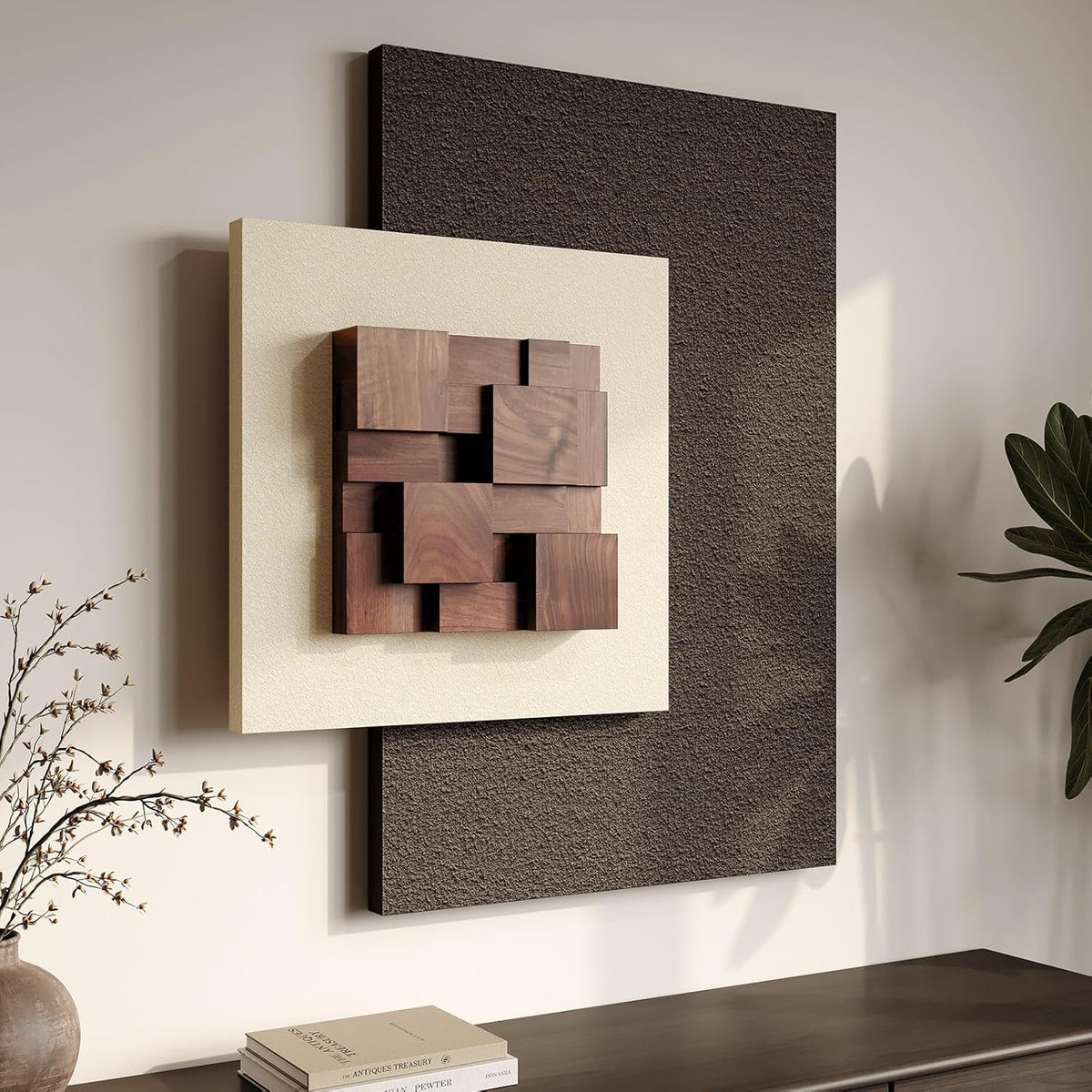 Large Wood Abstract Wall Art for Living Room, Modern 3D Artwork for Walls