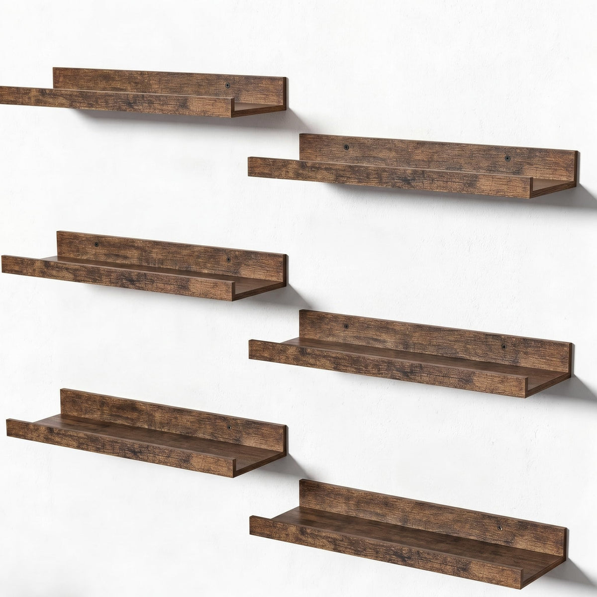 upsimples Floating Shelves for Wall Decor and Storage, Brown, 6Pcs 15.7''