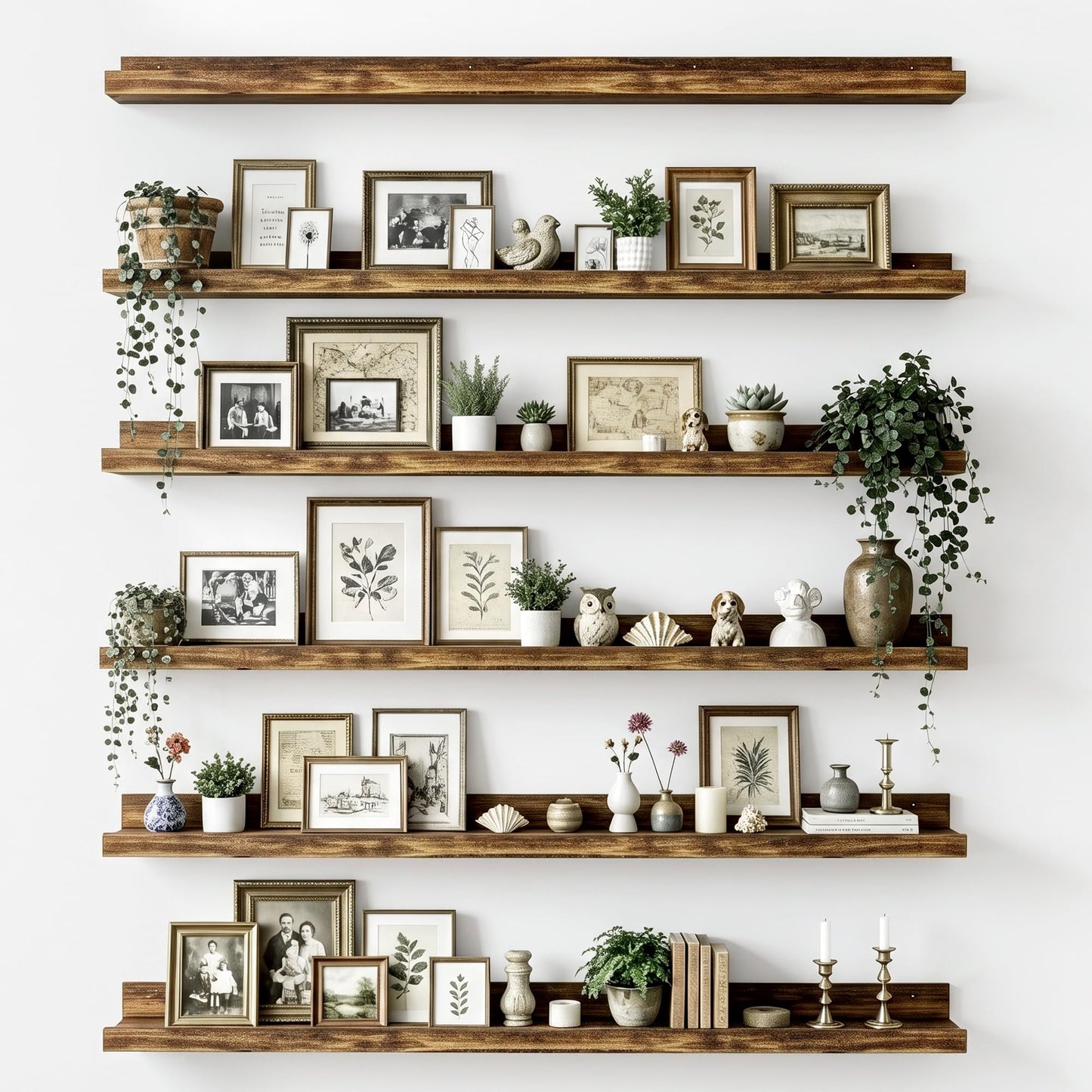 upsimples Floating Shelves for Wall Decor and Storage, Brown, 6Pcs 15.7''