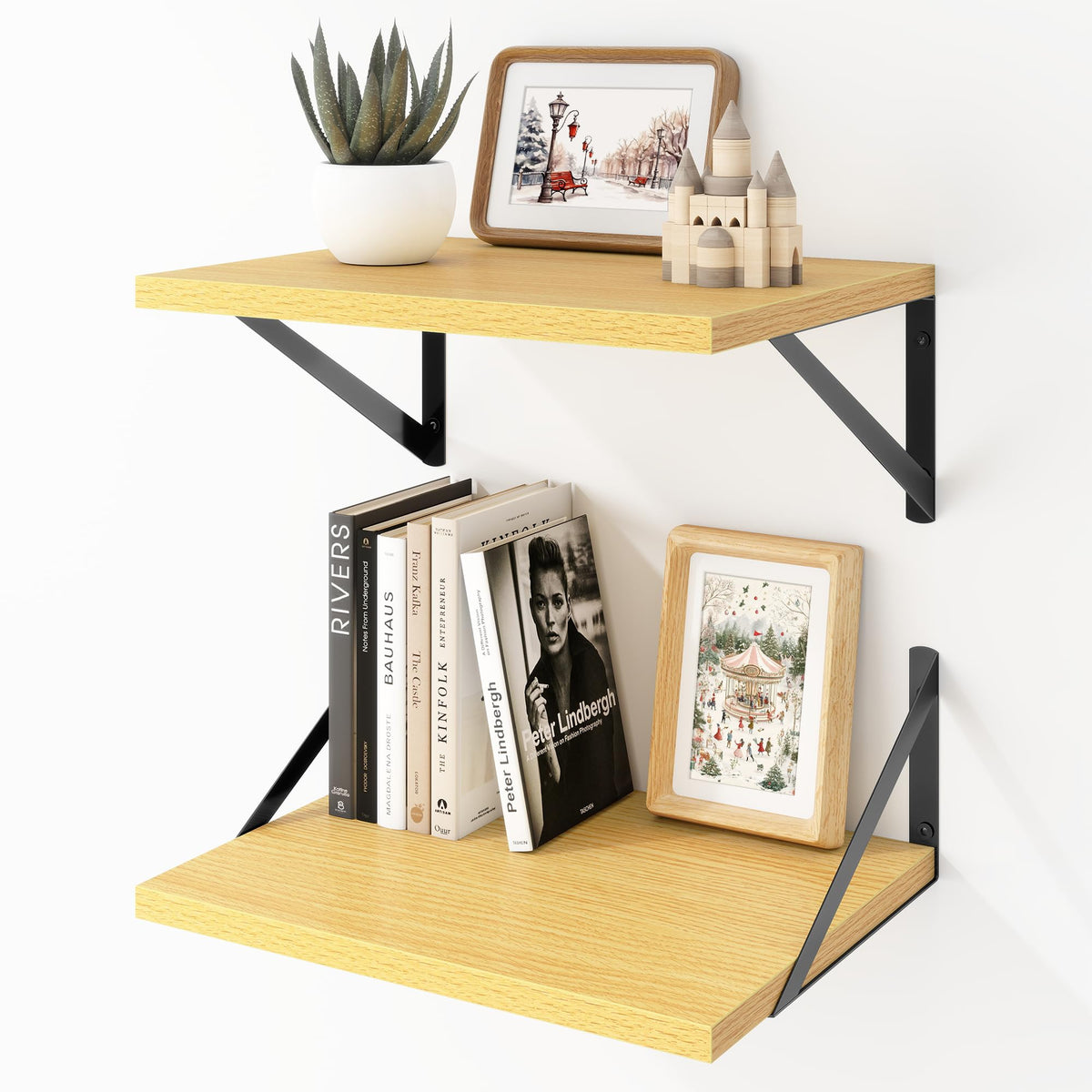 Acovy Deep Floating Shelves Wall Mounted, 36"x12" Brown Wood Shelves with Brackets Set of 2 for Bedroom, Living Room, Bathroom, Kitchen, Office - Storage & Display Shelf for Decor, Books, Plants