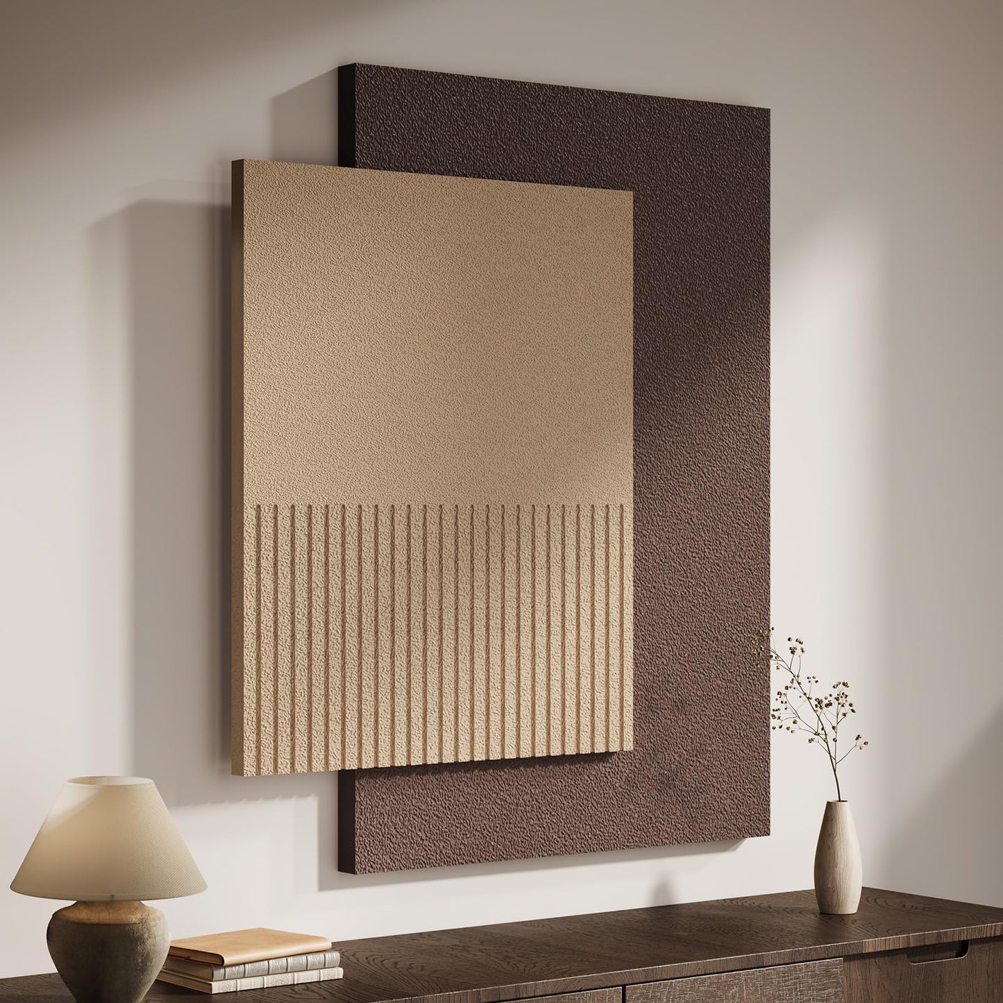 Large Wood Abstract Wall Art for Living Room, Modern 3D Artwork for Walls