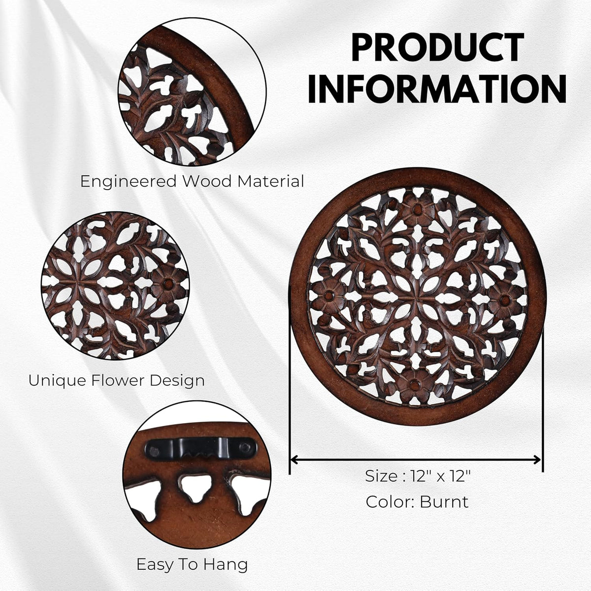 Woodify Hand-Carved Wooden Wall Décor – Set of 2, 12x12