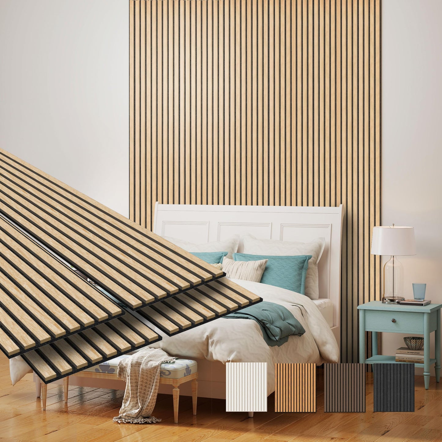 MISSDAY Wood Slat Acoustic Wall Panels, 2 Packs 94.5" x 12.6" Black Soundproof Panel For Interior Wall Decor Noise Absorbing-3D Textured Wooden Panel Sound-Absorbing for Home, Office, Studio