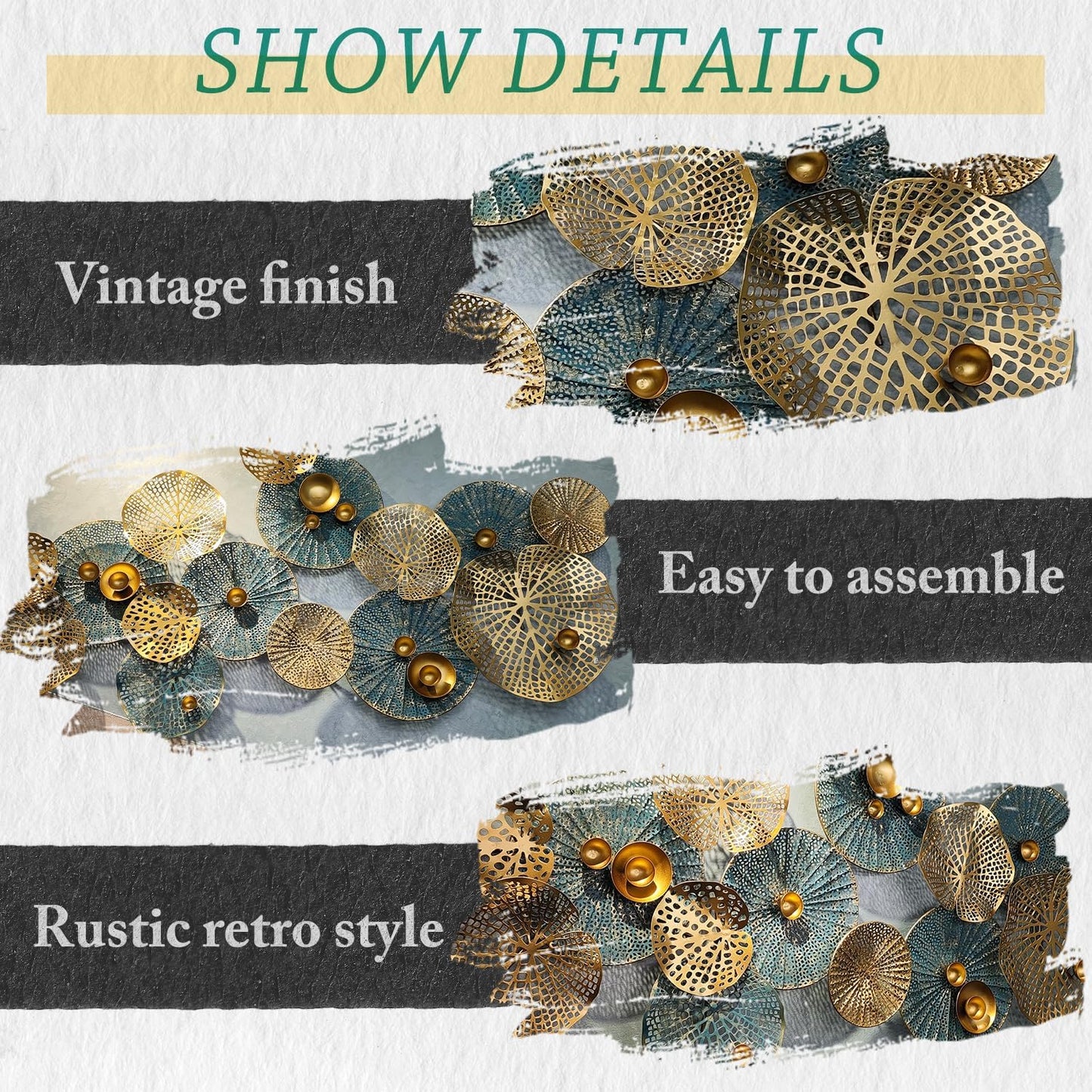 edaknez Large Metal Wall Art, 50"x26" Metal Lotus Leaf Flower Wall Decor