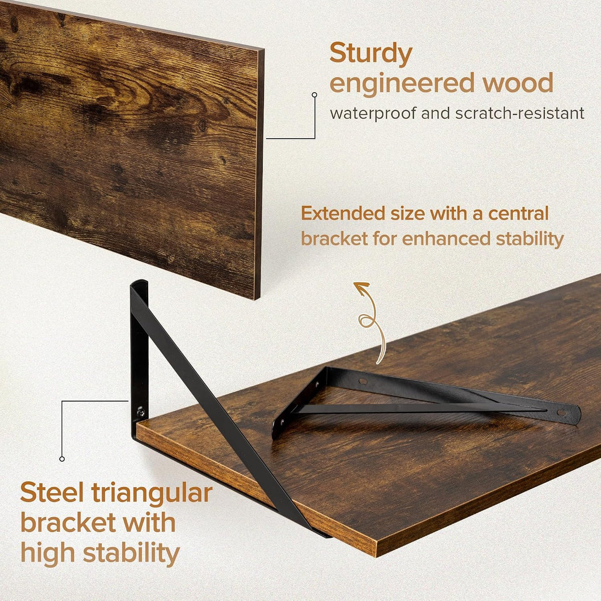 Acovy Deep Floating Shelves Wall Mounted, 36"x12" Brown Wood Shelves with Brackets Set of 2 for Bedroom, Living Room, Bathroom, Kitchen, Office - Storage & Display Shelf for Decor, Books, Plants